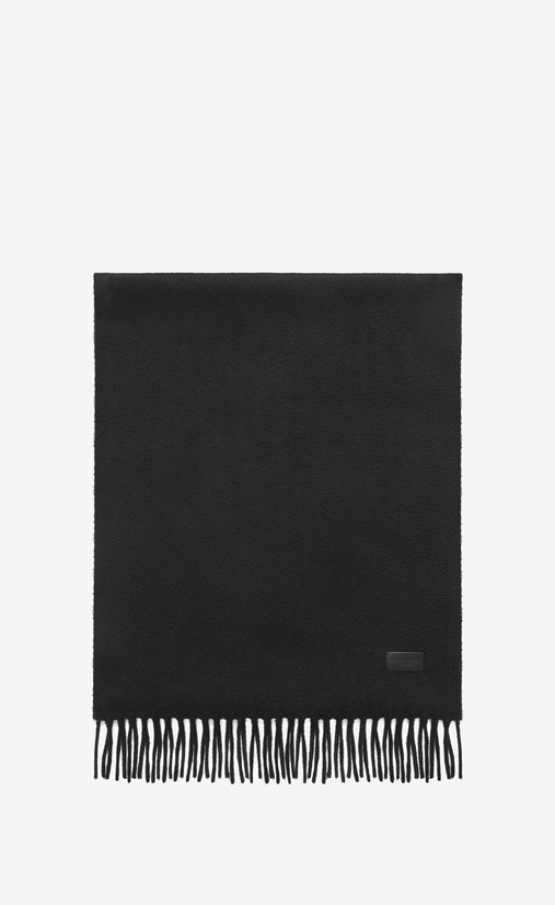 Knit Fringed Scarf in Black Cashmere